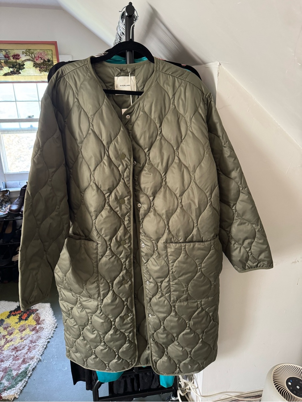 NWT Everlane Quilted Olive Green Long Jacket